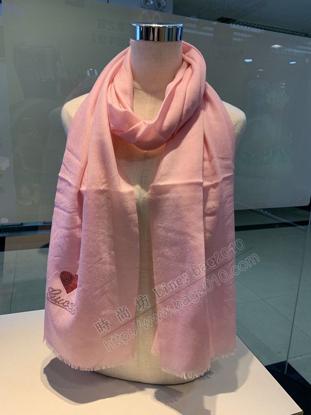 GUCCI圍巾 高級手工坊手工燙鑽 古馳水鑽羊絨紗女絲巾  llwj6766
